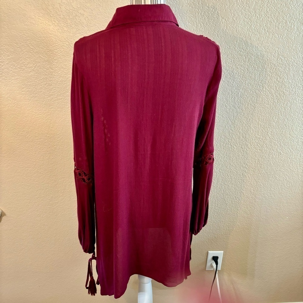 Ecru Lab Dress Small Long Sleeves Crochet Lace Detail Rayon Ties Tassels Boho - Picture 7 of 16